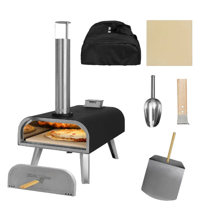 George Foreman GFWPPO2BPC 16'' Wood Pellet Pizza Oven with Paddle & Carry Bag in Black