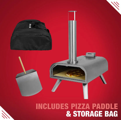 George Foreman GFWPPO2SSPC 16'' Wood Pellet Pizza Oven with Paddle & Carry Bag in Stainless Steel