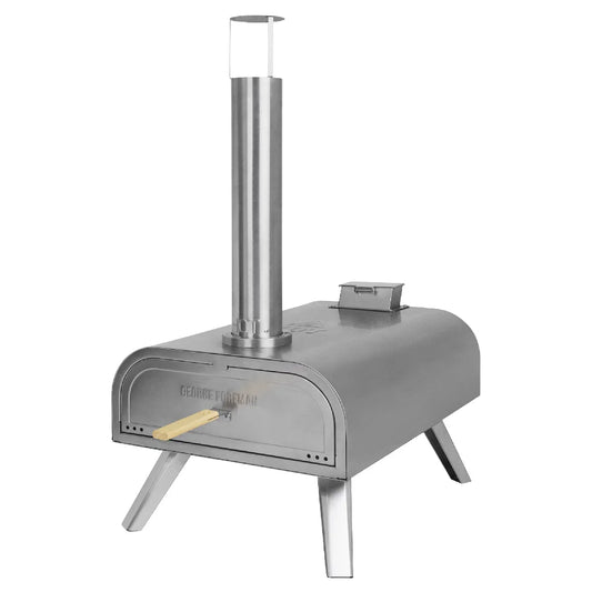 George Foreman GFWPPO2SSPC 16'' Wood Pellet Pizza Oven with Paddle & Carry Bag in Stainless Steel
