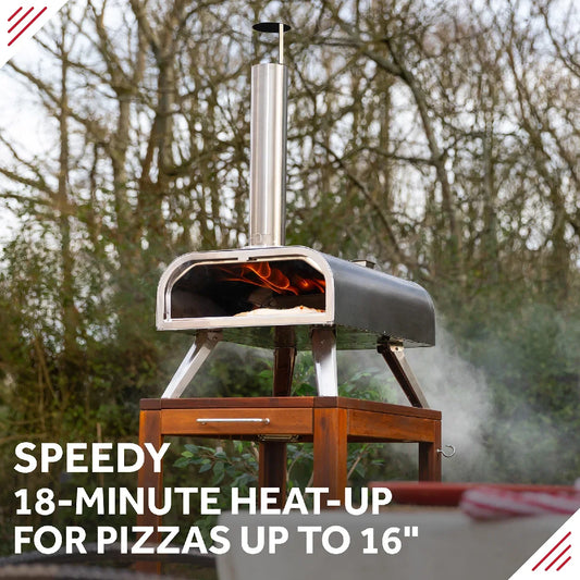 George Foreman GFWPPO2SSPC 16'' Wood Pellet Pizza Oven with Paddle & Carry Bag in Stainless Steel