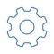 A simple blue gear outline icon centered on a light gray background.