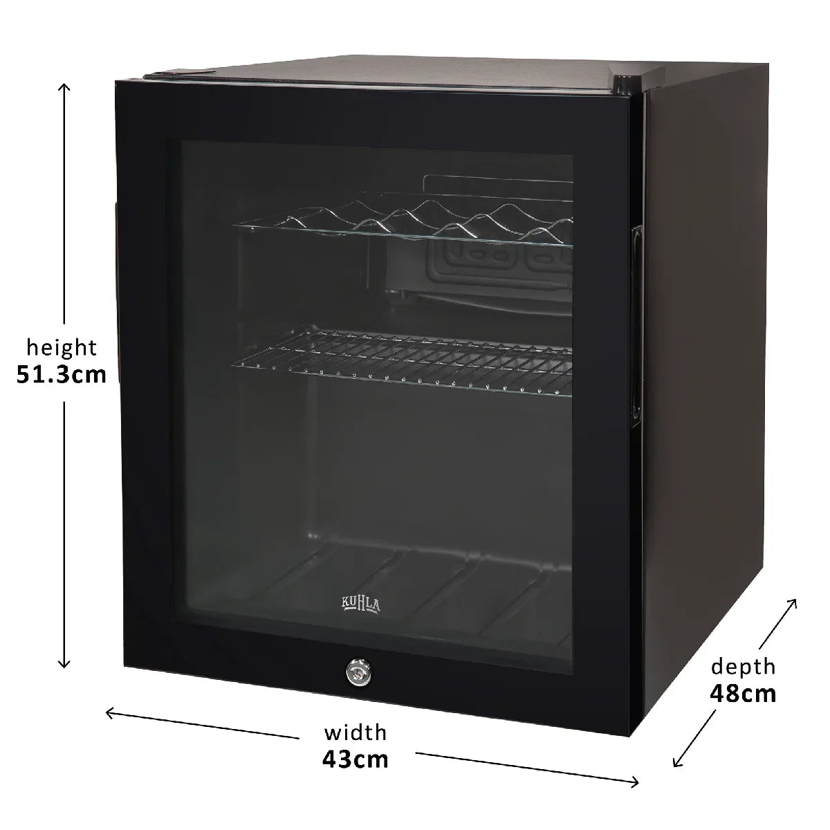 Kuhla KBC1B 46L Lockable Glass Door Beer, Wine and Drinks Cooler in Black