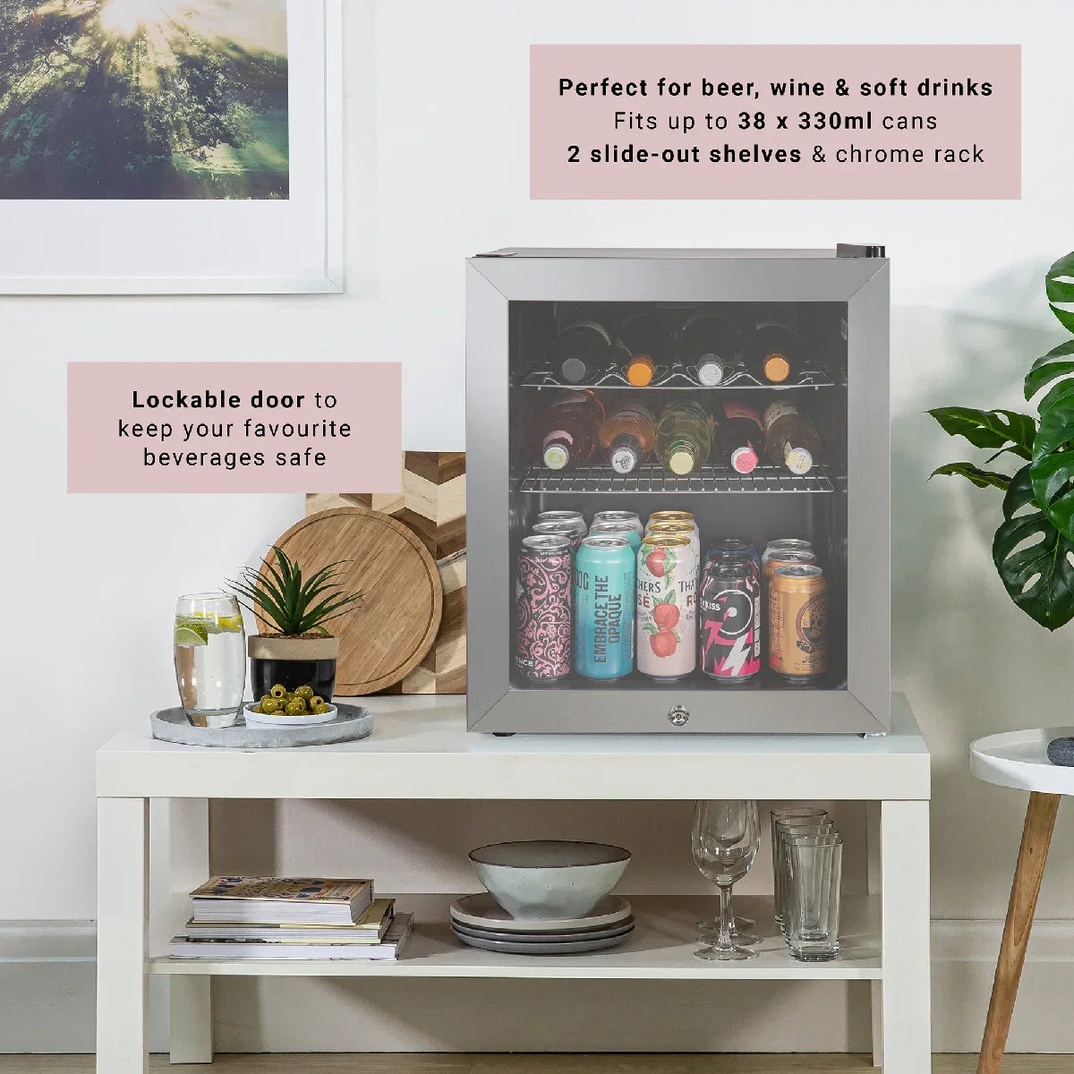 Kuhla KBC1SS 46L Lockable Glass Door Beer, Wine and Drinks Cooler in Stainless Steel