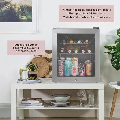 Kuhla KBC1SS 46L Lockable Glass Door Beer, Wine and Drinks Cooler in Stainless Steel