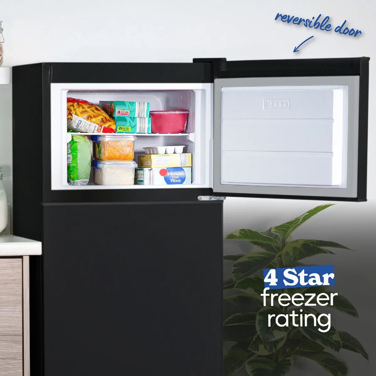 Russell Hobbs White 54cm Wide 145cm High Freestanding Fridge Freezer (Top Mounted) RH144TMFF541E1B