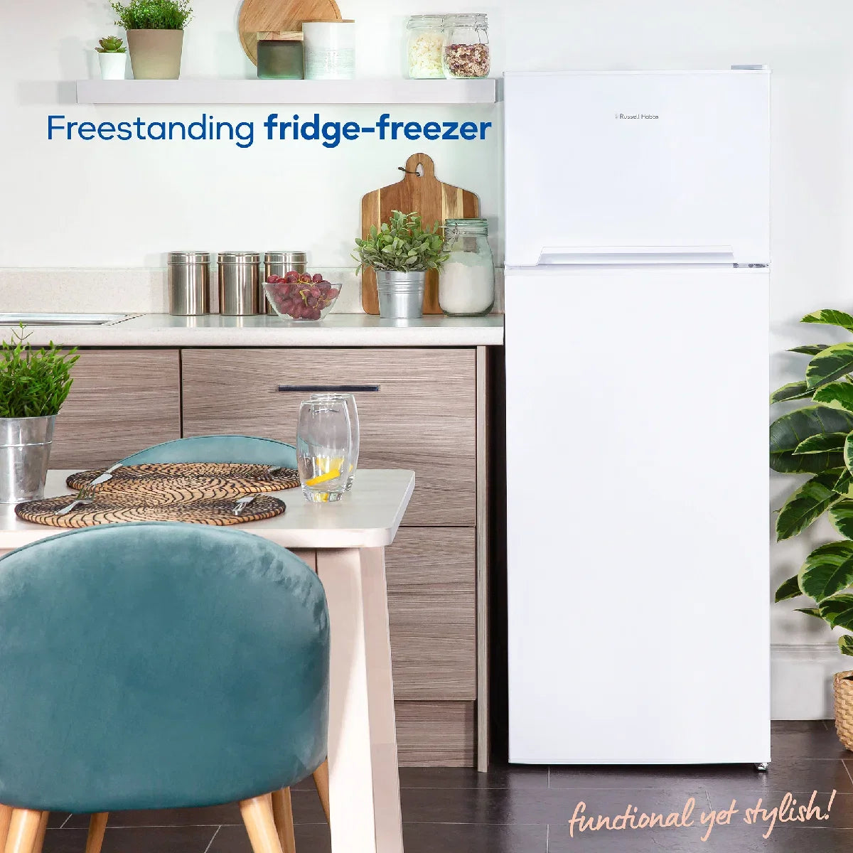 Russell Hobbs White 54cm Wide 145cm High Freestanding Fridge Freezer (Top Mounted) RH144TMFF541E1W