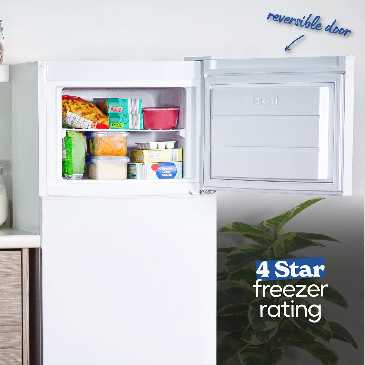 Russell Hobbs White 54cm Wide 145cm High Freestanding Fridge Freezer (Top Mounted) RH144TMFF541E1W