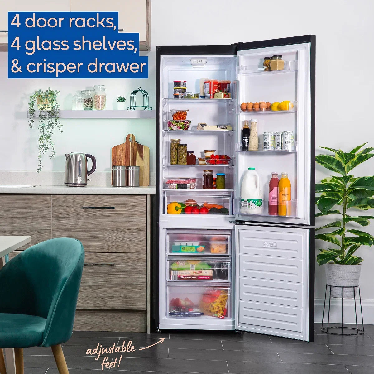 Russell Hobbs RH180FFFF551E1B Black 54cm Wide 180cm High Freestanding Frost Free Fridge Freezer