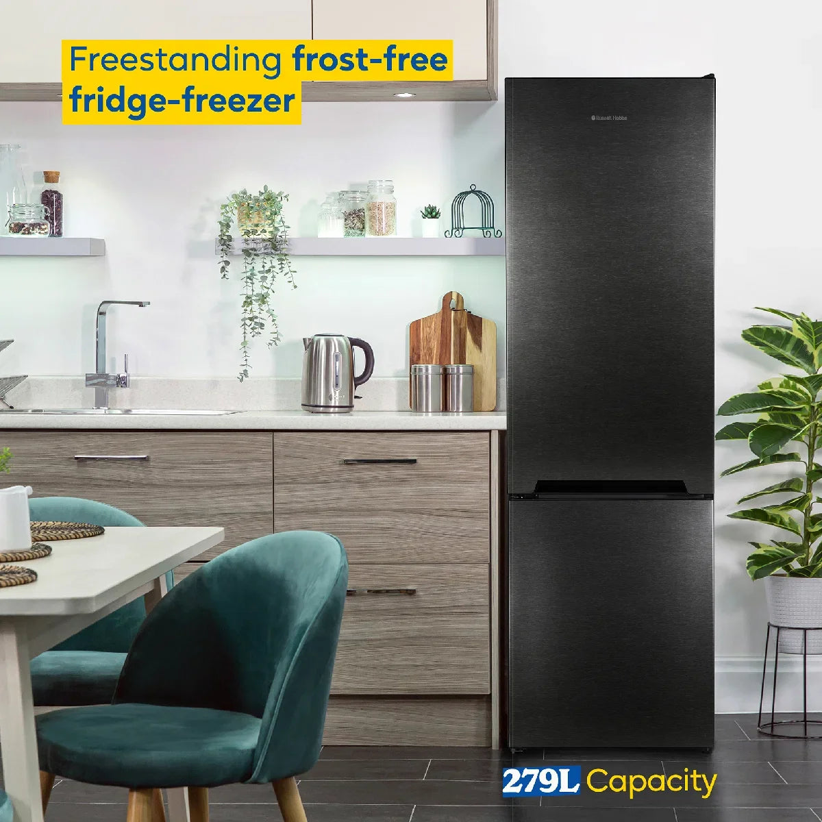 Russell Hobbs RH180FFFF551E1DS Dark Steel 54cm Wide 180cm High Freestanding Frost Free Fridge Freezer