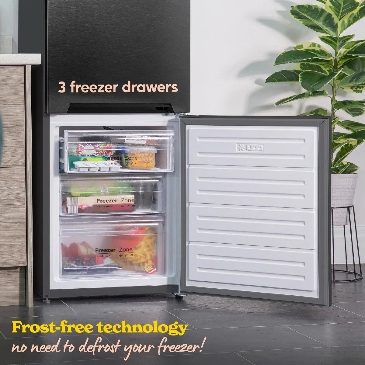 Russell Hobbs RH180FFFF551E1DS Dark Steel 54cm Wide 180cm High Freestanding Frost Free Fridge Freezer