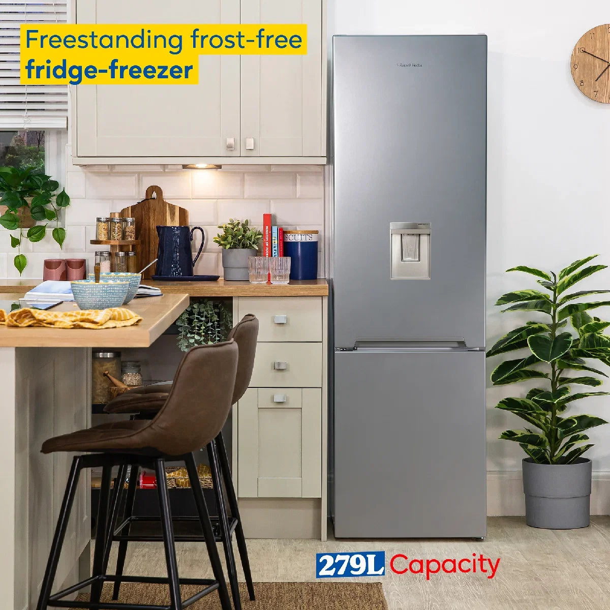 Russell Hobbs RH180FFFF551E1SWD Silver 54cm Wide 180cm High Freestanding Frost Free Fridge Freezer with Water Dispenser