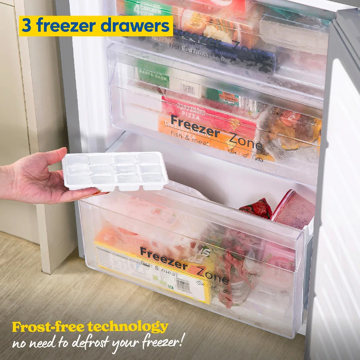 Russell Hobbs RH180FFFF551E1SWD Silver 54cm Wide 180cm High Freestanding Frost Free Fridge Freezer with Water Dispenser