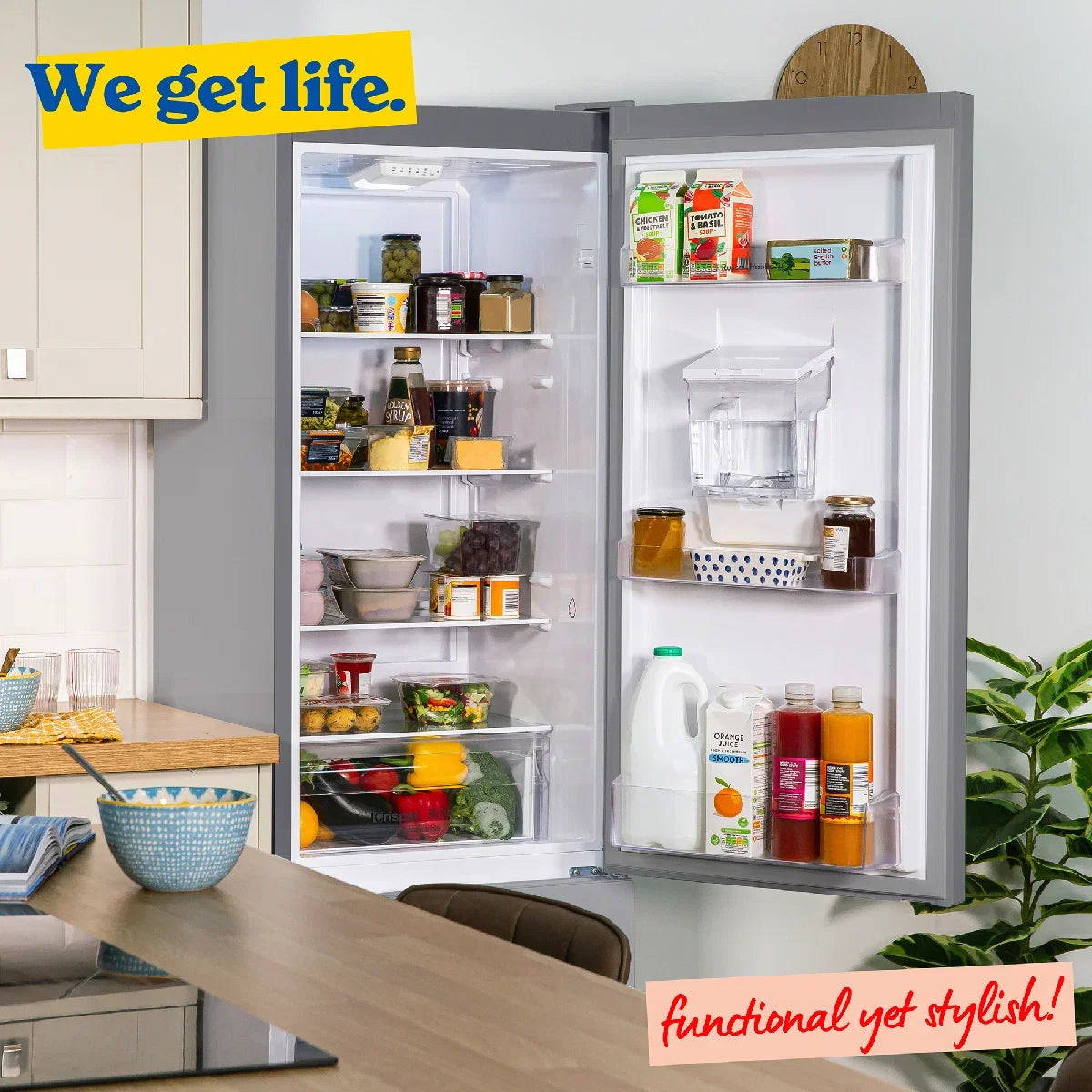 Russell Hobbs RH180FFFF551E1SWD Silver 54cm Wide 180cm High Freestanding Frost Free Fridge Freezer with Water Dispenser