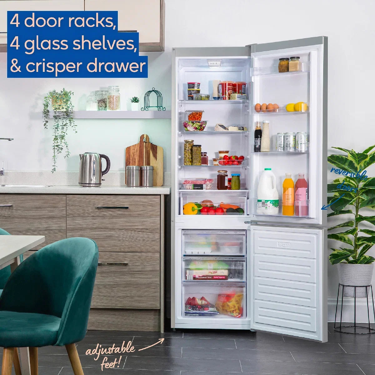 Russell Hobbs RH180FFFF551E1S Silver 54cm Wide 180cm High Freestanding Frost Free Fridge Freezer