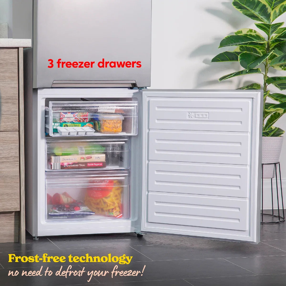 Russell Hobbs RH180FFFF551E1S Silver 54cm Wide 180cm High Freestanding Frost Free Fridge Freezer