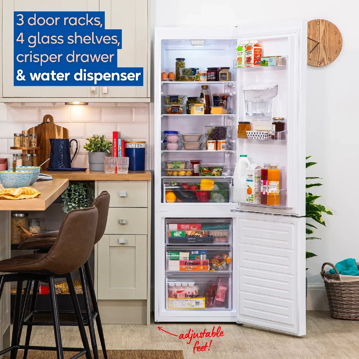 Russell Hobbs RH180FFFF551E1WWD White 54cm Wide 180cm High Freestanding Frost Free Fridge Freezer with Water Dispenser