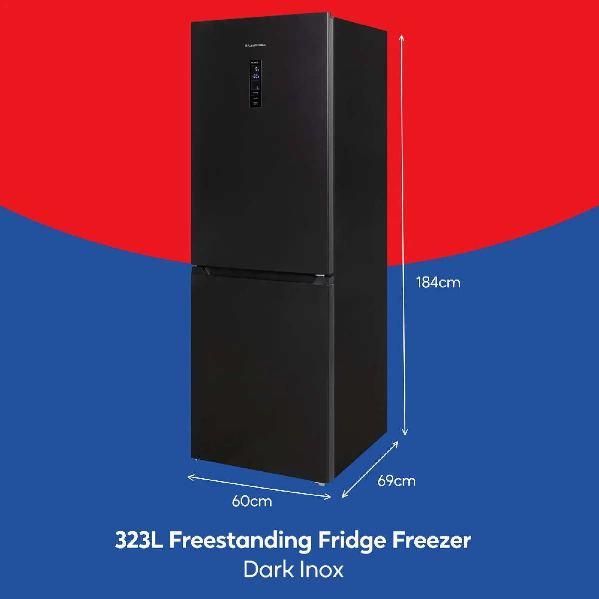 Russell Hobbs RH184FF602C1DI, 60/40 Freestanding 323L Total No Frost Fridge Freezer in Black Steel