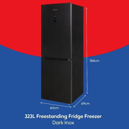 Russell Hobbs RH184FF602C1DI, 60/40 Freestanding 323L Total No Frost Fridge Freezer in Black Steel