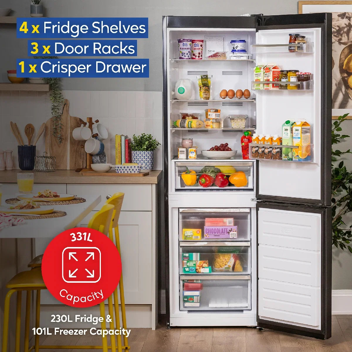 Russell Hobbs RH185FF601C1AN, 331L Freestanding 60/40 Split C Class Total No Frost Fridge Freezer in Anthracite