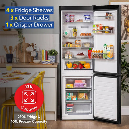 Russell Hobbs RH185FF601C1B, 329L Freestanding 60/40 Split C Class Total No Frost Fridge Freezer in Black