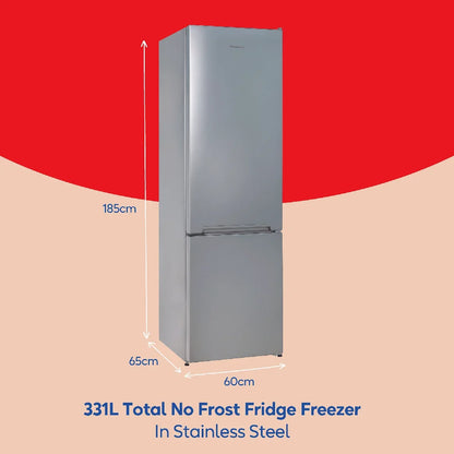 Russell Hobbs RH185FF601C1SS, 331L Freestanding 60/40 Split C Class Total No Frost Fridge Freezer in Stainless Steel