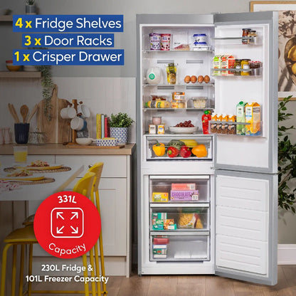 Russell Hobbs RH185FF601C1SS, 331L Freestanding 60/40 Split C Class Total No Frost Fridge Freezer in Stainless Steel