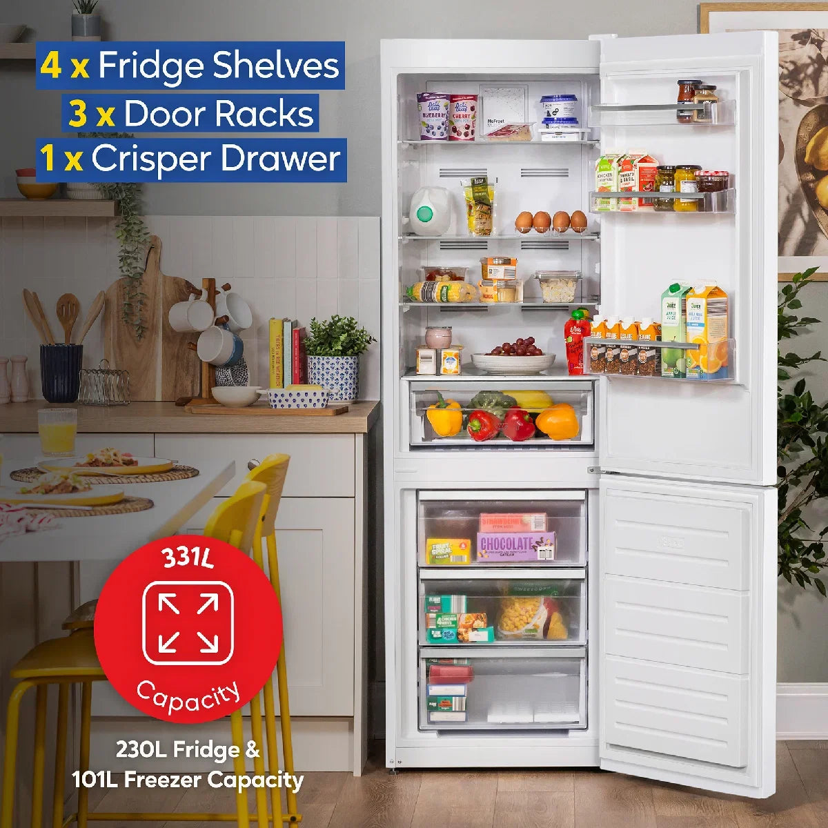 Russell Hobbs RH185FF601C1W, 331L Freestanding 60/40 Split C Class Total No Frost Fridge Freezer in White