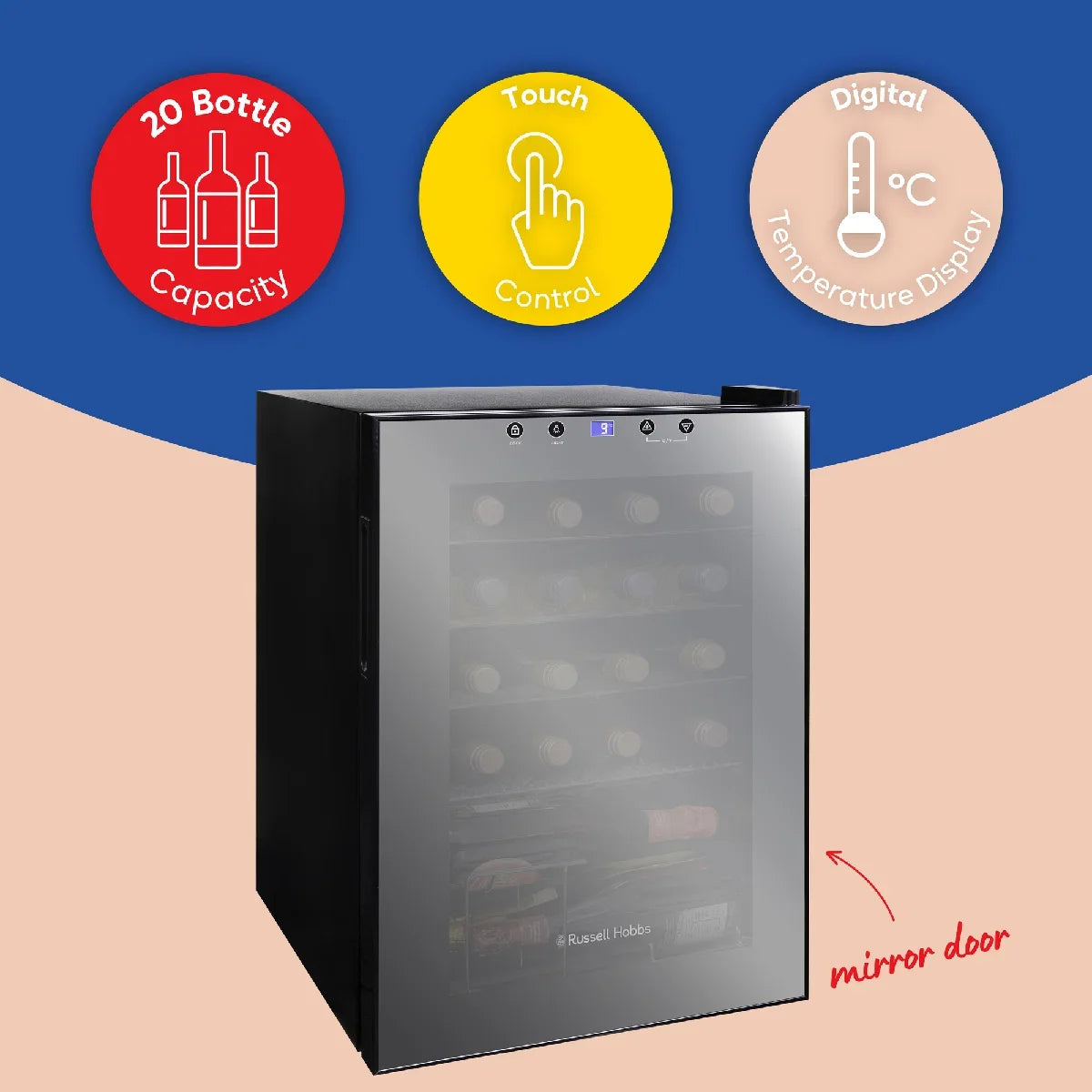 Russell Hobbs® RH20WC201MR, 20 Bottle Wine Cooler in Mirror Black