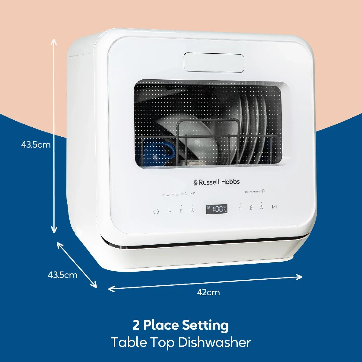 Russell Hobbs RH2TTDW101W, 2 Place Setting Table Top Dishwasher in White