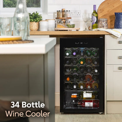 Russell Hobbs RH34WC101B, 34 Bottle, 93L Wine Cooler in Black