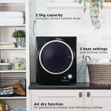 Russell Hobbs RH3VTD800B 2.5kg Compact Vented Tumble Dryer in Black