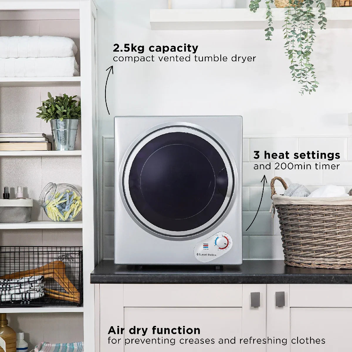 Russell Hobbs RH3VTD800S 2.5kg Compact Vented Tumble Dryer in Silver