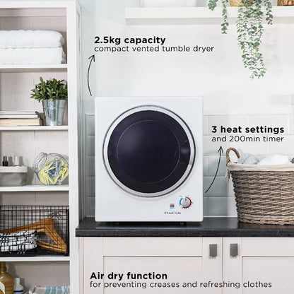 Russell Hobbs RH3VTD800 2.5kg Compact Vented Tumble Dryer in White