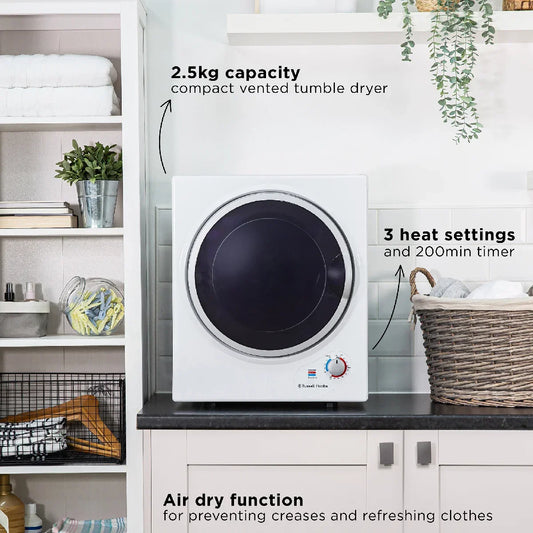 Russell Hobbs RH3VTD800 2.5kg Compact Vented Tumble Dryer in White