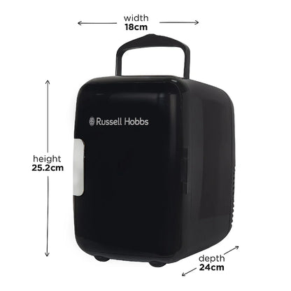 Russell Hobbs RH4CLR1001B 4L Mini Compact Cooler for Drinks and Cosmetics, Retro Style, Black & Chrome