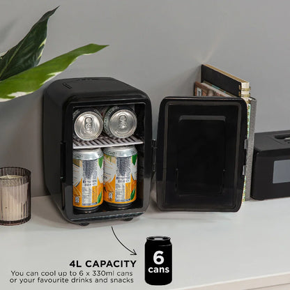 Russell Hobbs RH4CLR1001B 4L Mini Compact Cooler for Drinks and Cosmetics, Retro Style, Black & Chrome