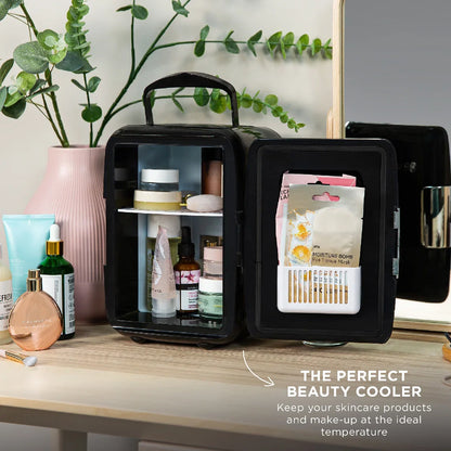 Russell Hobbs RH4CLR1001B 4L Mini Compact Cooler for Drinks and Cosmetics, Retro Style, Black & Chrome