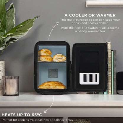 Russell Hobbs RH4CLR1001B 4L Mini Compact Cooler for Drinks and Cosmetics, Retro Style, Black & Chrome