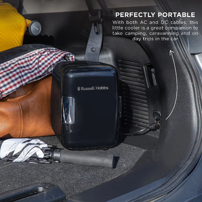 Russell Hobbs RH4CLR1001B 4L Mini Compact Cooler for Drinks and Cosmetics, Retro Style, Black & Chrome