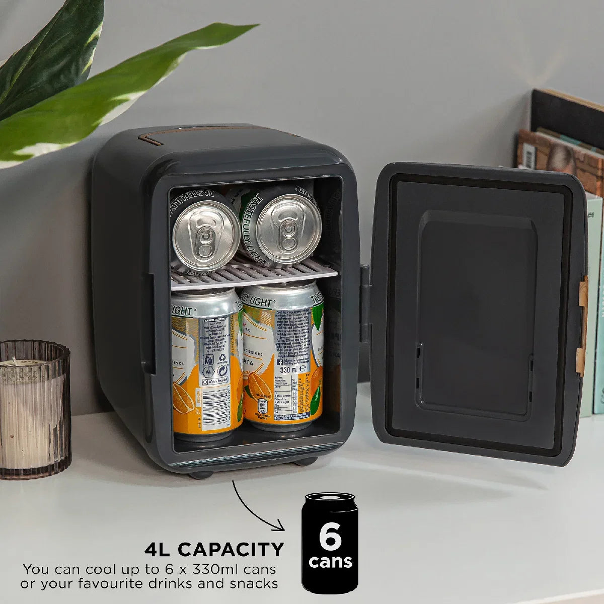 Russell Hobbs RH4CLR1001SCG 4L Mini Compact Cooler for Drinks and Cosmetics, Scandi Style, Grey & Wood Effect