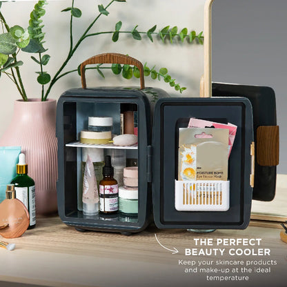 Russell Hobbs RH4CLR1001SCG 4L Mini Compact Cooler for Drinks and Cosmetics, Scandi Style, Grey & Wood Effect