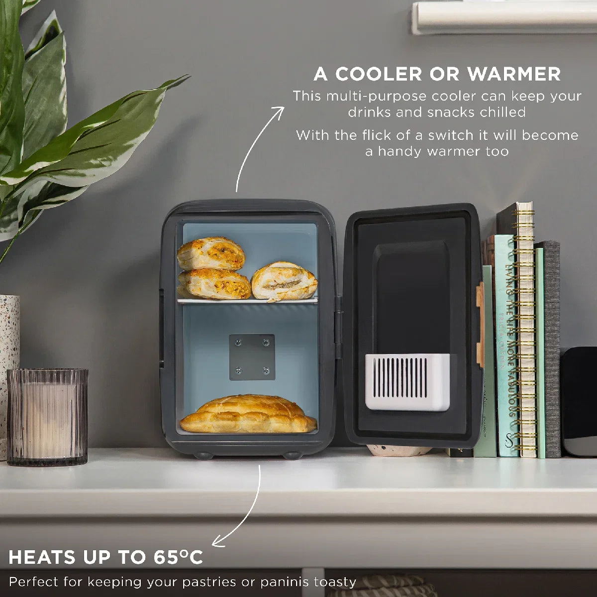 Russell Hobbs RH4CLR1001SCG 4L Mini Compact Cooler for Drinks and Cosmetics, Scandi Style, Grey & Wood Effect