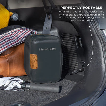 Russell Hobbs RH4CLR1001SCG 4L Mini Compact Cooler for Drinks and Cosmetics, Scandi Style, Grey & Wood Effect