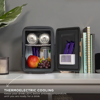 Russell Hobbs RH4CLR1001SCG 4L Mini Compact Cooler for Drinks and Cosmetics, Scandi Style, Grey & Wood Effect