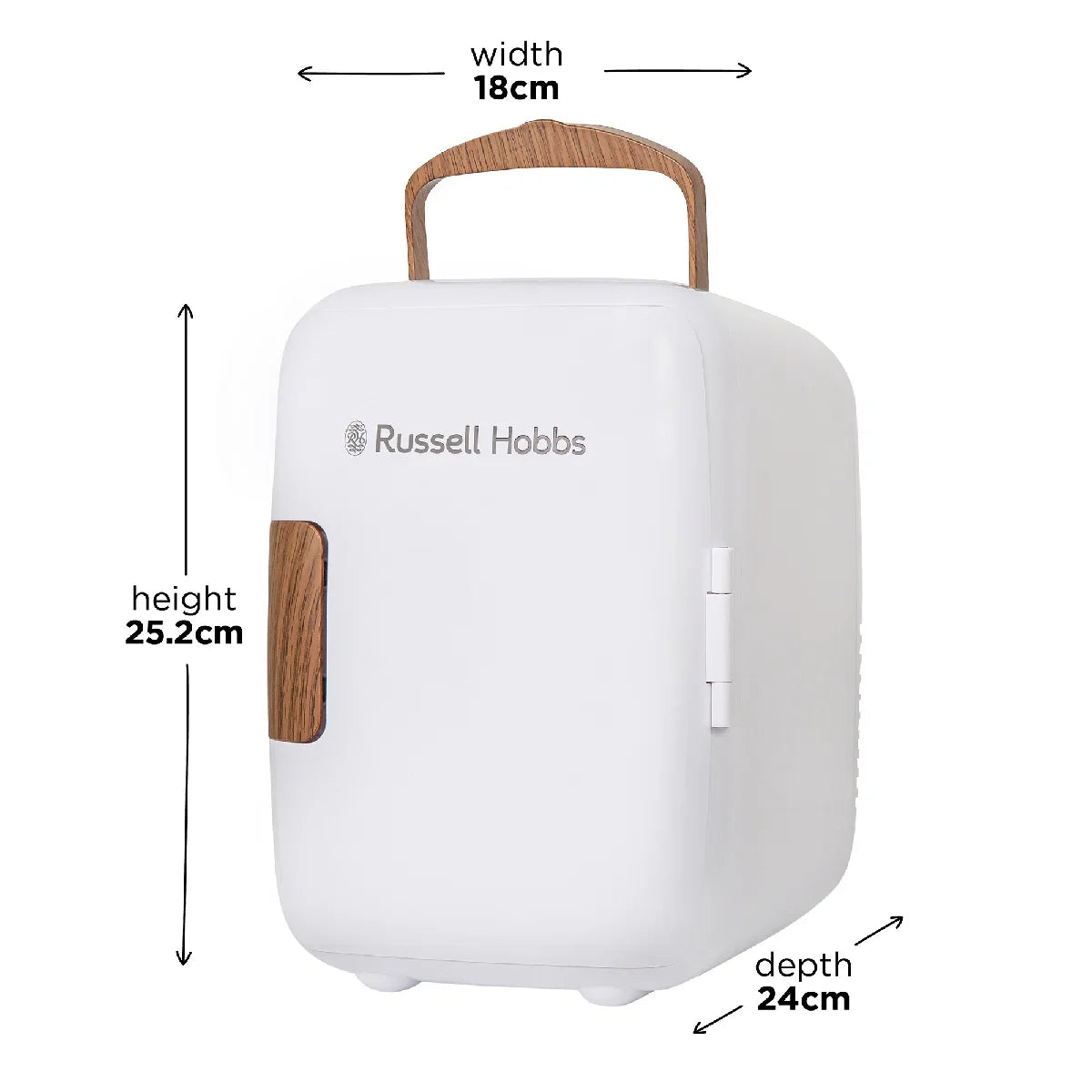 Russell Hobbs RH4CLR1001SCW 4L Mini Compact Cooler for Drinks and Cosmetics, Scandi Style, White & Wood Effect