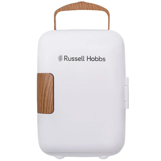 Russell Hobbs RH4CLR1001SCW 4L Mini Compact Cooler for Drinks and Cosmetics, Scandi Style, White & Wood Effect