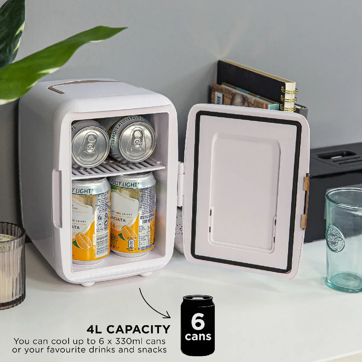Russell Hobbs RH4CLR1001SCW 4L Mini Compact Cooler for Drinks and Cosmetics, Scandi Style, White & Wood Effect