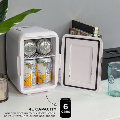 Russell Hobbs RH4CLR1001SCW 4L Mini Compact Cooler for Drinks and Cosmetics, Scandi Style, White & Wood Effect