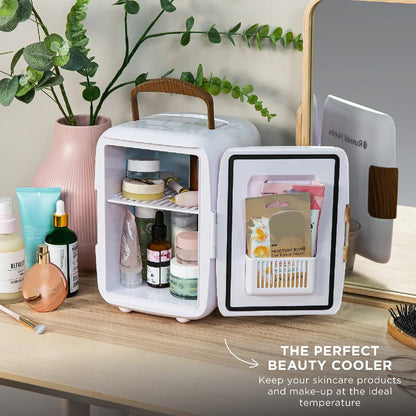 Russell Hobbs RH4CLR1001SCW 4L Mini Compact Cooler for Drinks and Cosmetics, Scandi Style, White & Wood Effect