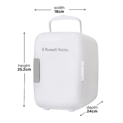 Russell Hobbs RH4CLR1001 4L Mini Compact Cooler for Drinks and Cosmetics, Retro Style, White & Chrome